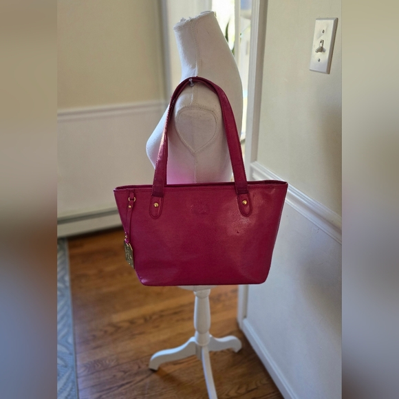 Lauren Ralph Lauren Newton Shopper Tote Hot Pink Leather Large Purse w/ Scarf - Picture 4 of 16